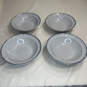 4 Vintage International Stoneware Heritage Blue Rimmed Cereal Bowls